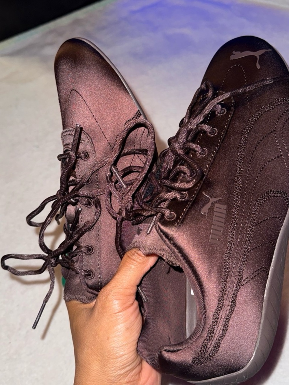 Puma Venus Speedcat Women’s Satin Lace-Up Sneakers in Deep Burgundy